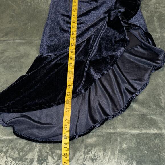 NASHALYLY Bodycon Mermaid Dress Women Small Navy Velvet Ruched Ruffle Side Split - Picture 4 of 8